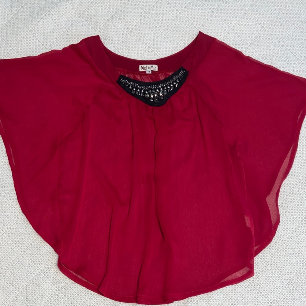 Mel & MO Short-Sleeve Beaded Neck Blouse